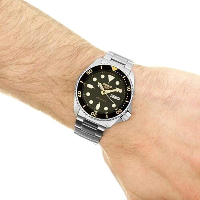 Seiko 5 Sports Automatic Black Dial Silver Steel Strap Watch For Men - SRPD57K1 - Image 3